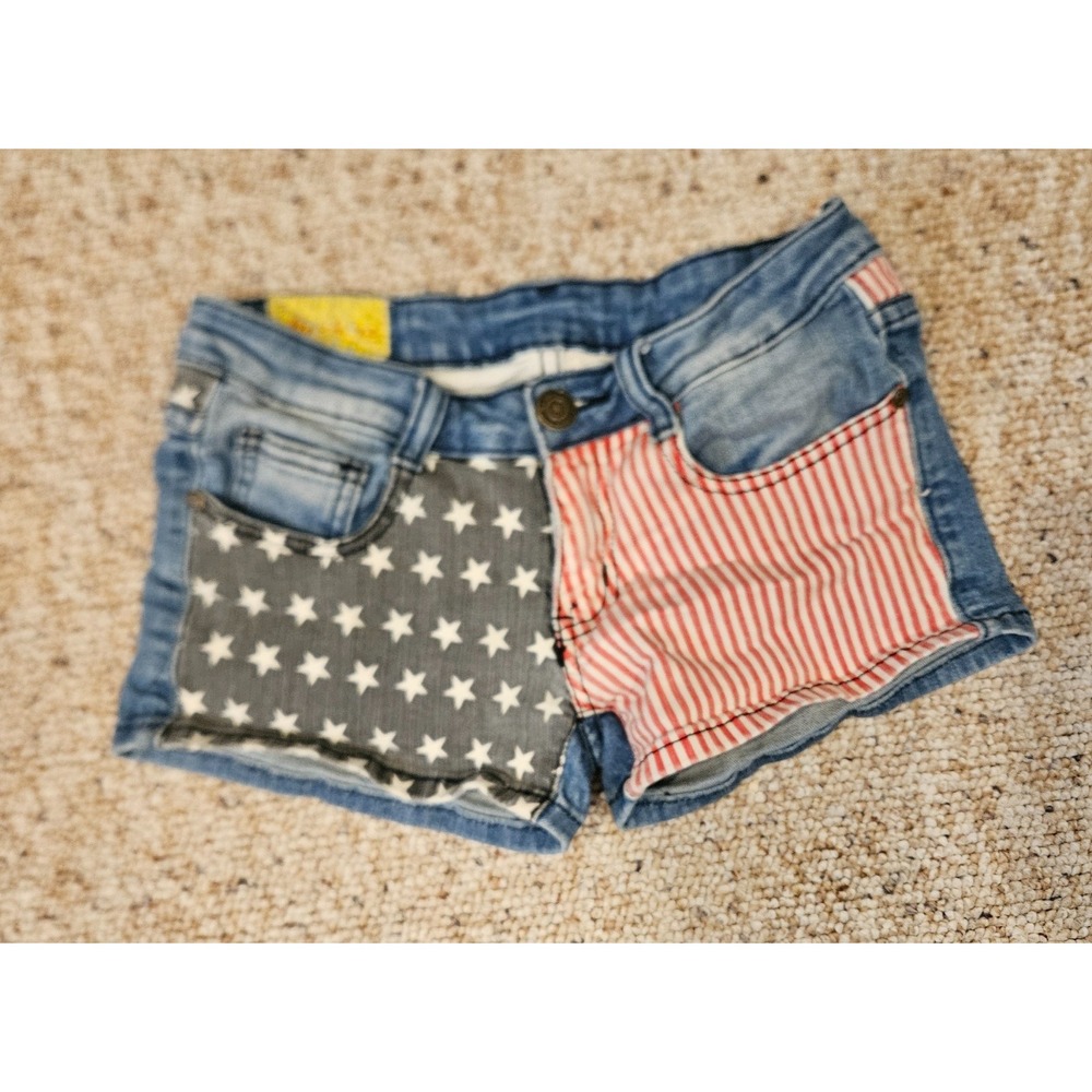 Machine Nouvelle Mode American Flag Denim Shorts Stars Stripes Blue Red USA 26 S